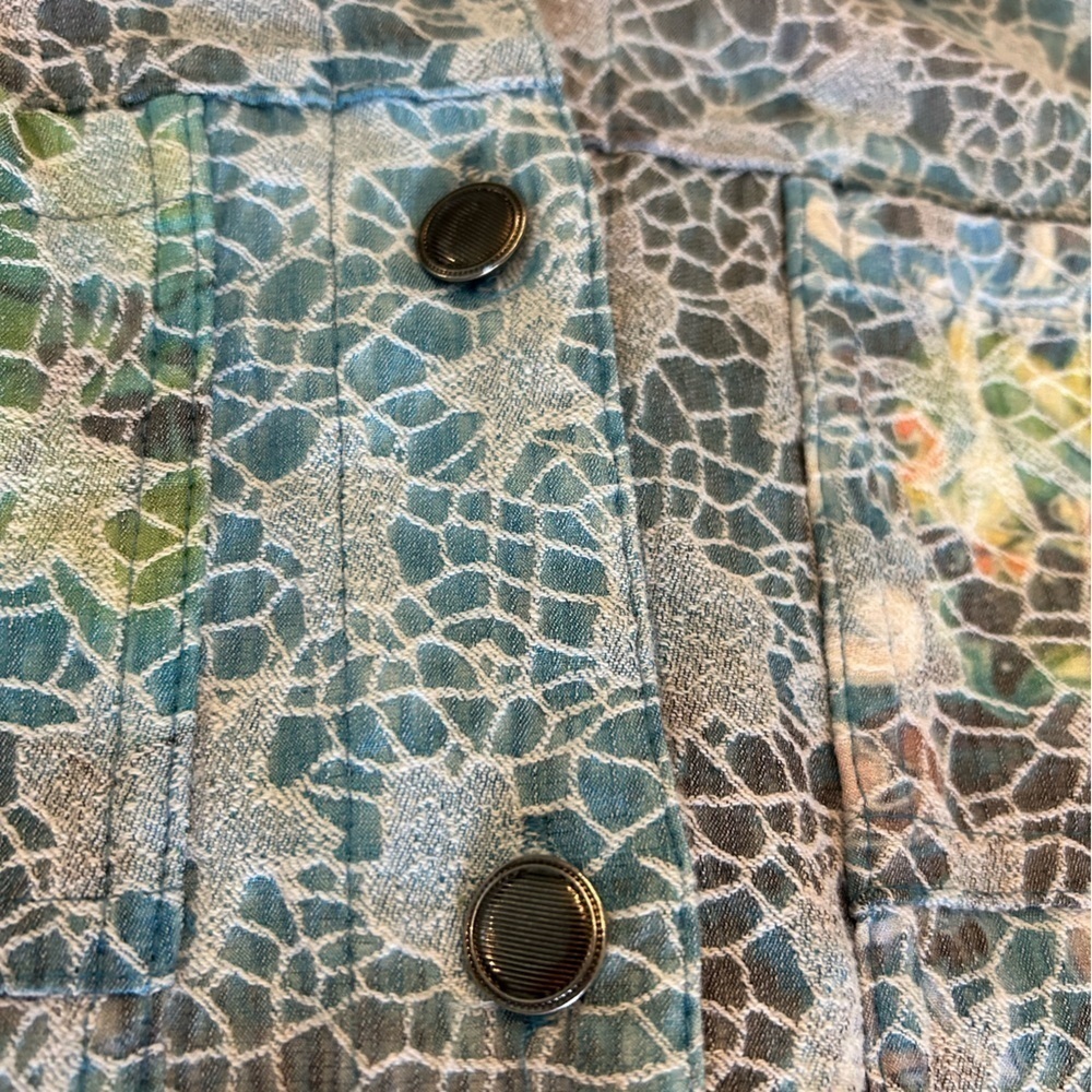 Kaktus Textured Pastel Peacock Jean Jacket Metal Buttons L Art to Wear Colorful - Picture 9 of 13